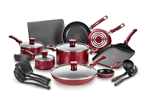 T-fal Essence, 20 Piece Non-Stick pots and pans Cookware Set, Red