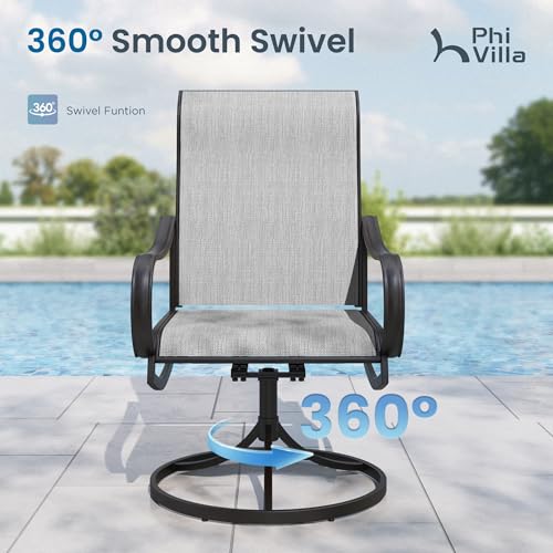 PHI VILLA 9 Piece Outdoor Patio Dining Set, Large Square Metal Dining Table and 8 Outdoor Swivel Dining Chairs, Patio Table and Gray Chair Furniture Dining Set for 8 Person