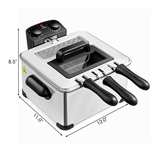 Giantex 1700W Electric Deep Fryer with 3 Baskets, 5.3QT/21-Cup Frier Cookers Home Fryer, Large Oil Container, Lid with View Window, Adjustable Temperature and Timer, Family Kitchen Restaurant Use