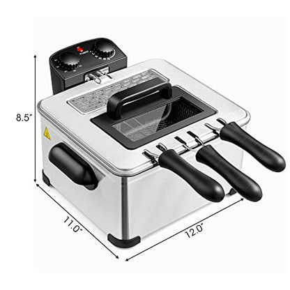 Giantex 1700W Electric Deep Fryer with 3 Baskets, 5.3QT/21-Cup Frier Cookers Home Fryer, Large Oil Container, Lid with View Window, Adjustable Temperature and Timer, Family Kitchen Restaurant Use