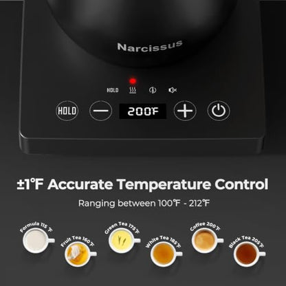 Gooseneck Electric Kettle with Temperature Control ±1°F Precision, Narcissus P901 Pour Over Coffee & Tea Kettle, 0.9 Liter & 1200W Rapid Boil, Max 6 Hours Keep Warm, 304 Stainless Steel, BPA-Free