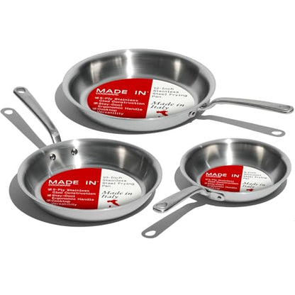 Made In Cookware | 3-Piece (Includes 8",10",12") Stainless Frying Pan Set | 5 Ply Stainless Clad | Professional Cookware | Crafted in Italy | Induction Compatible