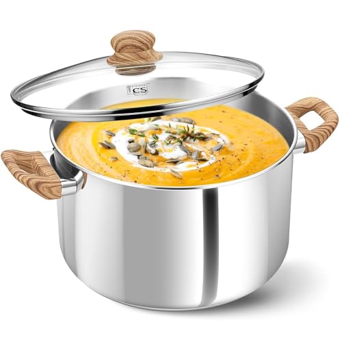 KOCH SYSTEME CS Stainless Steel Pot - 6 Quart Induction Stainless Steel Stock Pot with Lid for Pasta, Soup, Spaghetti, Steel Soup pots with Heat-Resistant Bakelite Double Handle, Dishwasher Safe