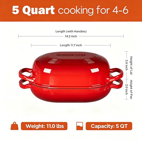 Enameled Cast Iron Sourdough Bread Oven, Dutch Oven, incl. Sourdough Bread-Baking Supplies like Banneton Bread-Proofing Basket - 5QT Loaf Cast Iron Bread Pan for Homemade Bread Baking, Red Meatloaf Pan with Lid