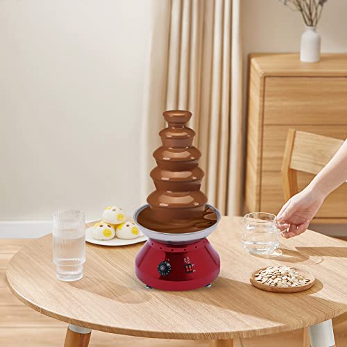 5-Tier Chocolate Fountain 7Lbs Capacity, 110V Stainless Steel Hot Chocolate Fondue Machine with Adjustable Temp 86-230℉ for Party Wedding Restaurant Buffet (Red)