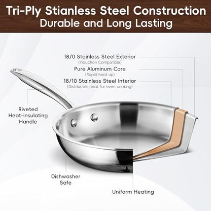 SuperCook Tri Ply Stainless Steel Cookware Set, 16-Piece Pots and Pans Set with Kitchen Utensils and Steamer, Non-Toxic, Multiclad, Induction Oven Compatible, Dishwasher Safe