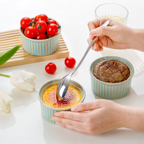 NUTRIUPS 6oz Ceramic Ramekins Set of 6, Vintage Souffle Dishes - Oven Safe Small Baking Bowls for Pudding, Creme Brulee & Custard (Vintage Green, 6 OZ)