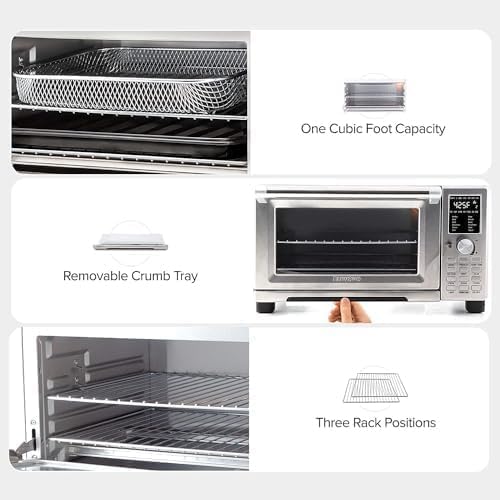 Nuwave Bravo Air Fryer Toaster Smart Oven, 12-in-1 Countertop Convection, 30-QT XL Capacity, 50°-500°F Temperature Controls, Top and Bottom Heater Adjustments 0%-100%, Brushed Stainless Steel Look