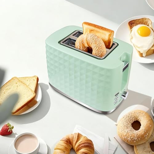 Seydere Toaster 2 Slices, Toasters Wide Slot, Bread Toaster with Cancel, Bagel, Defrost Function, Bagel Toasters with Removable Tray & 6 Temperature Settings, Green