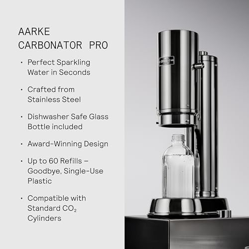 Aarke Carbonator Pro, Sparkling & Carbonation Water Machine, Stainless Steel with Glass Reusable Bottle Volume 800 mL/27 fl oz (Stainless Steel)
