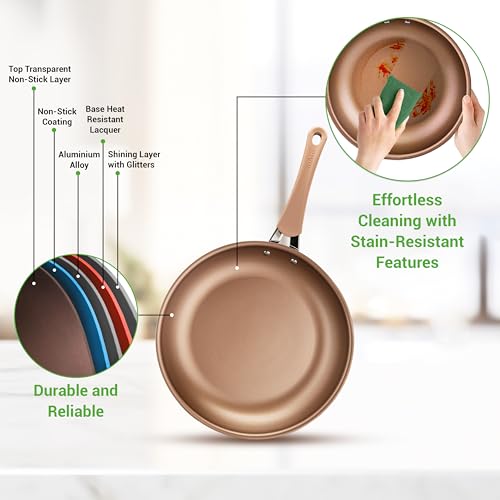 NutriChef 14-Piece Non Stick Kitchen Cookware Set w/Saucepan, Frying Pans, Cooking Pots, Dutch Oven Pot, Lids, Utensil, Gold