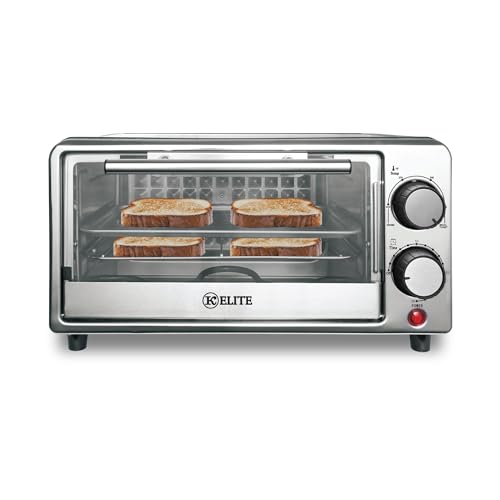 Kitchen Elite 4-Slice Toaster Oven, Compact Countertop Appliance with Bake Tray, Wire Rack, Adjustable Timer, and Temperature Control, Black