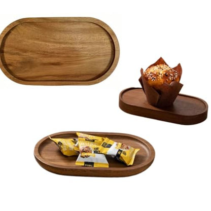 Oval Wood Serving Trays Set, Large Natural Wooden Serving Platters, Charcuterie Plates Board Snack Dessert Appetizer Serving Tray for Bread Cheese, Food Fruit Dishes, Kitchen Home Decor (2 Pack)