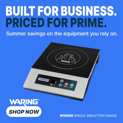 Waring Commercial Induction Cooktop, Single-Range, Cooking Surface 11.5" x 11.75", 10 Power Settings, Up to 450°F, for Professional Kitchens & Restaurants, 120V, WIH200