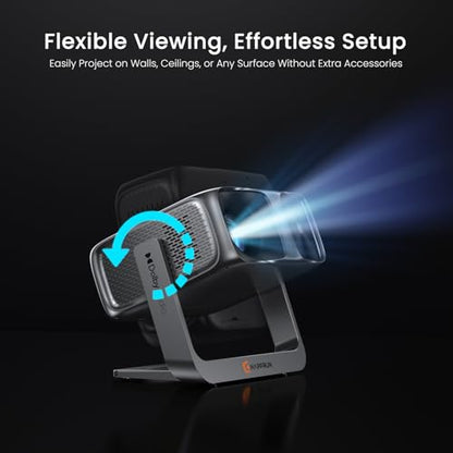 2000 ANSI Official Licensed Google TV Outdoor Projector 4K Decoding, Smart Projector with Wifi and Bluetooth, Auto Focus, Dolby Sound, Built-in Apps, HAPPRUN Indoor Home Theater with 270° Stand