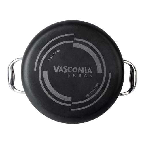 Vasconia Urban 6-QT Covered Soup Pot Set - Black Nonstick Dutch Oven for Baking, Roasting, and Stewing - Dishwasher and Oven Safe up to 475°F - Aluminum Kitchen Accessories with Fast Cooling Handles