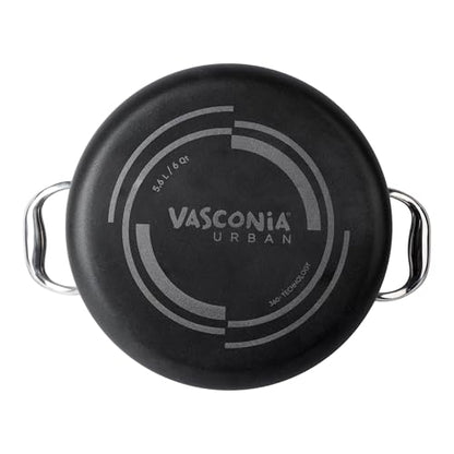 Vasconia Urban 6-QT Covered Soup Pot Set - Black Nonstick Dutch Oven for Baking, Roasting, and Stewing - Dishwasher and Oven Safe up to 475°F - Aluminum Kitchen Accessories with Fast Cooling Handles