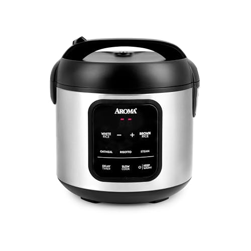 AROMA Digital Rice Cooker, 4-Cup (Uncooked) / 8-Cup (Cooked), 2 Qt, Steamer, Multicooker, Slow Cooker, Oatmeal Cooker, Auto Keep Warm, Stainless Steel Exterior