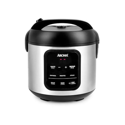 AROMA Digital Rice Cooker, 4-Cup (Uncooked) / 8-Cup (Cooked), 2 Qt, Steamer, Multicooker, Slow Cooker, Oatmeal Cooker, Auto Keep Warm, Stainless Steel Exterior