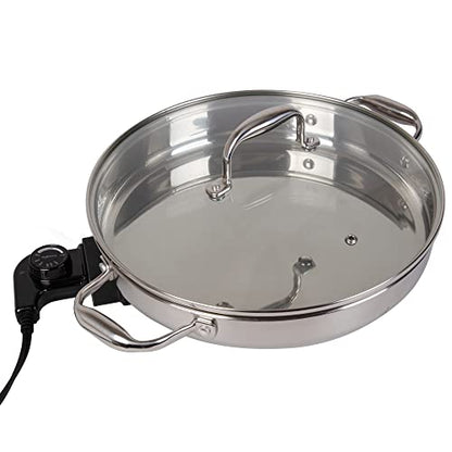 CucinaPro Electric Skillet, 18/10 Stainless Steel Pan, Tempered Glass Lid