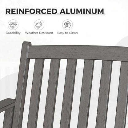 Grand patio Farmhouse Outdoor Bench, Garden Benches with Anti-Rust Aluminum, Faux Wood Grain Finish Frame Patio Bench for Front Porch, Weathered Gray