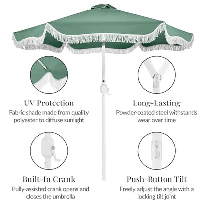 Best Choice Products 9ft Fringe Market Patio Umbrella – Outdoor Boho Tassel Sunshade for Table, Pool, Deck, Backyard – UPF50+, Easy Tilt, Heavy Duty Steel Pole & Ribs - Seaglass