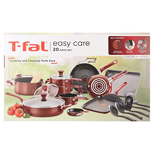 T-fal Everything in Kitchen Dishwasher Safe Cookware Set, 20-Piece, Red