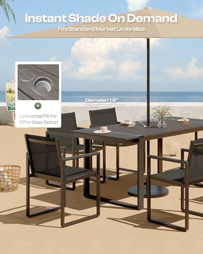 Oasbira Full Grounded Outdoor Dining Set, Aluminum Patio Table and Chairs