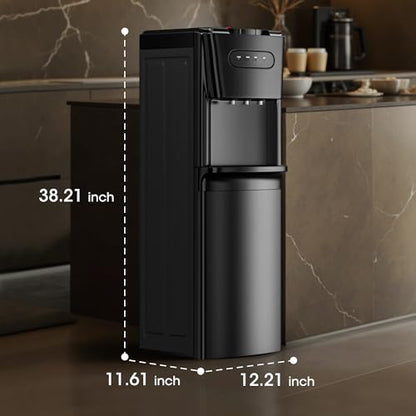 Tehanld Bottom Loading Water Cooler Dispenser for 3 or 5 Gallon Bottles - Water Dispenser with Hot, Room & Cold Spouts, LED Display with Empty Bottle Alert, Child Safety Lock, Space Black