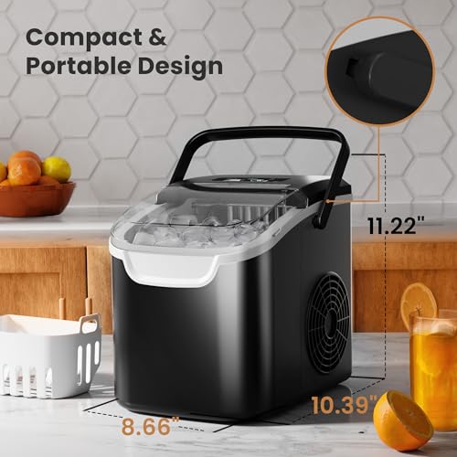 Crzoe Countertop Ice Maker, 26Lbs/24H,2 Sizes of Ice, Self-Cleaning,Black