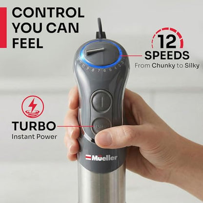 Mueller Multistick 5-in-1 Immersion Blender Handheld, 12-Speed Hand Mixer
