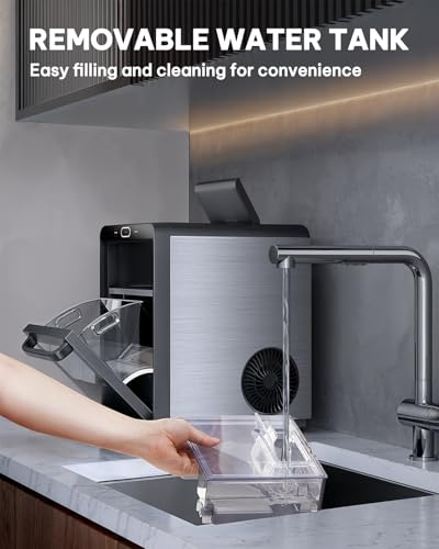 Silonn Nugget Ice Maker Countertop - 44lbs/24h Crushed/Pebble Ice Machine, Front Pull-Out Water Tank & Removable Basket, Stainless Steel Finish for Home Kitchen