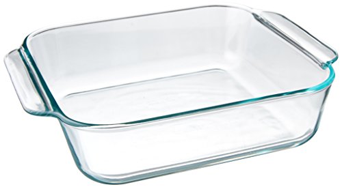 Pyrex 222 Basics Square Glass Baking Dish, 2-Quart (8inx8inx2.5in) Clear Glass Oven Bakeware – Perfect for Sweet Rolls, Brownies, Cakes and so much More - Made in the USA