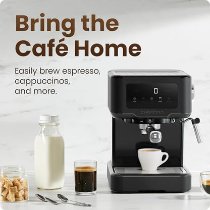 Chefman CraftBrew Espresso Machine, 15-Bar Pump Digital Espresso Maker w/Steam Wand for Latte & Cappuccino, Compact Espresso Coffee Machine w/ 1.5L Removable Water Reservoir - Stainless Black