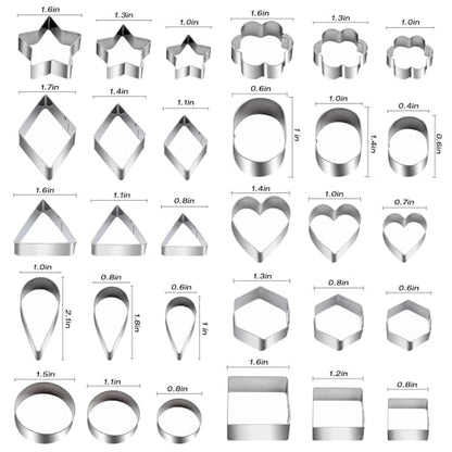 30Pcs Mini Cookie Cutter Set，Stainless Steel Multi Shapes Kit Cutters for Baking, Holiday Cookies, Small Stainless Steel Fruit Veggie Tiny Polymer Clay Cutters for Kids