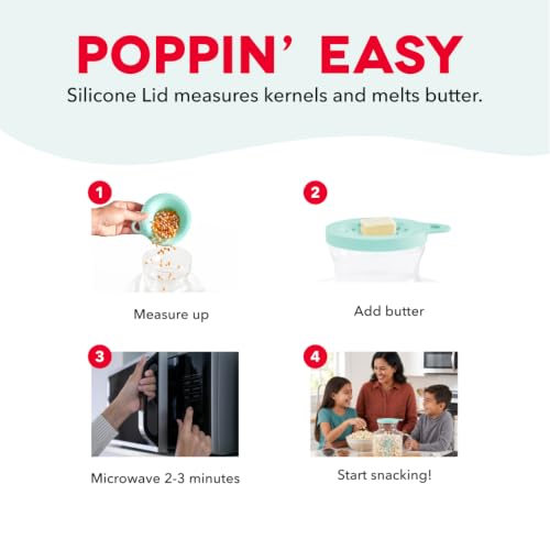 Dash Microwave Popcorn Popper - Convenient Popcorn Maker with Butter-Melting Silicone Lid - Easy to Use & Quick Cleanup - Aqua