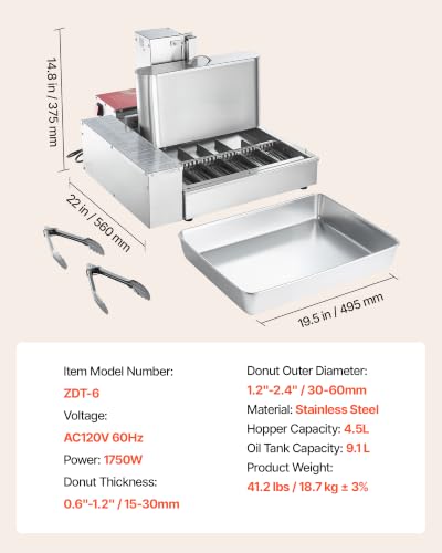 VEVOR Commercial Automatic Donuts Machine, 6 Rows Donuts Making Equipment, 360 pcs/hour Electric High Power Doughnut Maker, Stainless Steel Frying Auto Fryer, with Intelligent Control