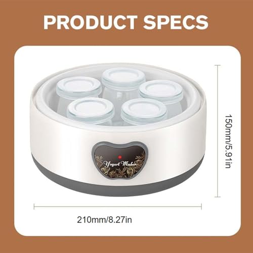 Cowenhey Yogurt Maker, Automatic Digital Yoghurt Maker Machine with 5 Glass Jars 42 Ozs, with Constant Temperature Control for Home Organic Yogurt, Cheese, Fruit Wine (No Cups)