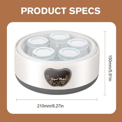 Cowenhey Yogurt Maker, Automatic Digital Yoghurt Maker Machine with 5 Glass Jars 42 Ozs, with Constant Temperature Control for Home Organic Yogurt, Cheese, Fruit Wine (No Cups)
