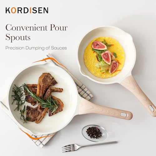 Kordisen Nonstick Ceramic Frying Pan Set, 3 Piece Ceramic Skillet Set, Healthy Non Toxic Cooking Pan, Stay-Cool Handle, Induction Compatible, PFOA & PFAS Free, White