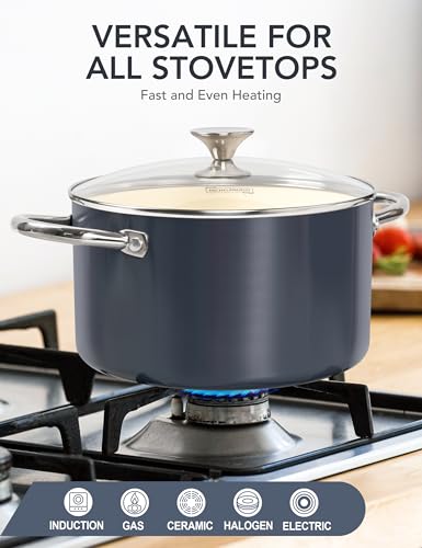 MICHELANGELO 6 QT Ceramic Stock Pot with Lid, Nonstick Stockpot with Glass Lid, Induction Cooking Pot for Soups, Stews, Oven Safe - 6QT, Purple