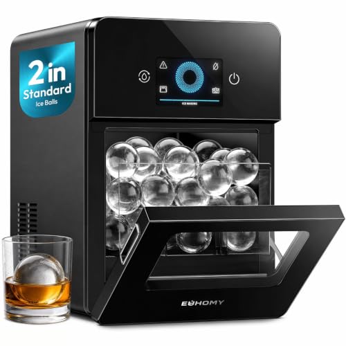 EUHOMY 2" Ice Ball Maker Countertop, 4Pcs in 40Mins, 144Pcs/day, Self-Cleaning Sphere Ice Maker with Crystal Clear Ice, Round Ice Cube Maker Machine for Whiskey & Bourbon