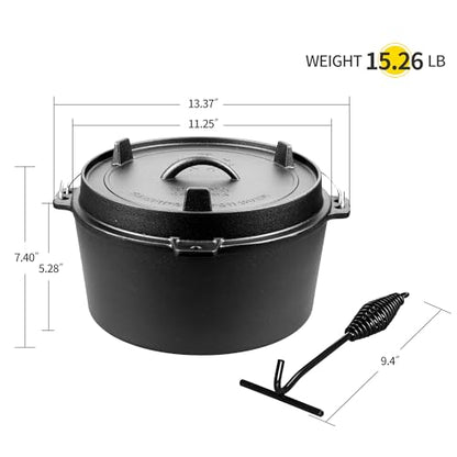 EDGING CASTING Pre-Seasoned Cast Iron Camping Dutch Ovens, Outdoor Camping Dutch Oven Pot with Lid Tripod, 8 Quart
