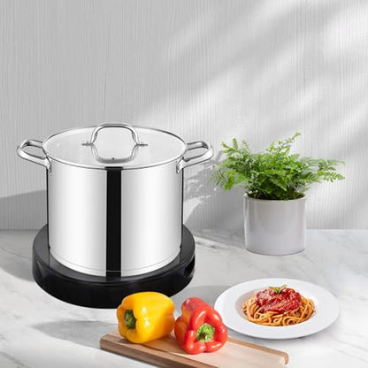 LIANYU 10 Quart Pot with Lid, 10 QT Tri-ply Stainless Steel Stockpot, Heavy Duty Deep Canning Soup Cooking Pot for Gas, Electric, Stoves, Induction, Riveted Handles, Dishwasher Safe