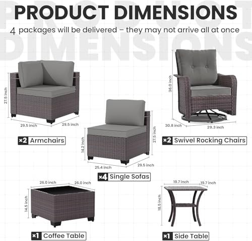 RTDTD 10 Pieces Outdoor Patio Furniture Set,Outdoor Sectional Furniture All Weather PE Rattan Wicker Patio Conversation Set with Coffee Table,Swivel Rocking Chairs Set,Grey