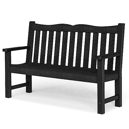 Stoog All-Weather 2-Person Outdoor Bench, 800 lbs Capacity HIPS Plastic Garden Bench for Patio, Backyard, Porch and Park, Never Fades & Rust-Proof, Black
