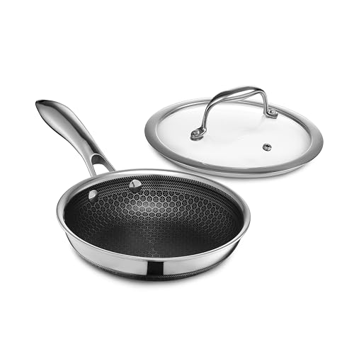 HexClad Hybrid Nonstick 7-Inch Frying Pan with Tempered Glass Lid, Stay-Cool Handle, Dishwasher-Friendly, Oven-Safe Up to 900°F, Induction Ready, Compatible with All Cooktops