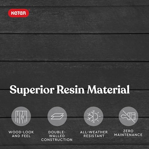 Keter Set of 2 Resin Modern Outdoor 22 Inch Tall Large Flower Pots, Tapered Wood Look Planters for Outdoor Plants and Front Porch Decor, Graphite