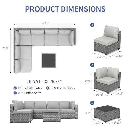 Garvee Patio Furniture Set, 7-Piece Outdoor Couches for Patio, Wicker Sectional Sofa with Coffee Table & Cushions