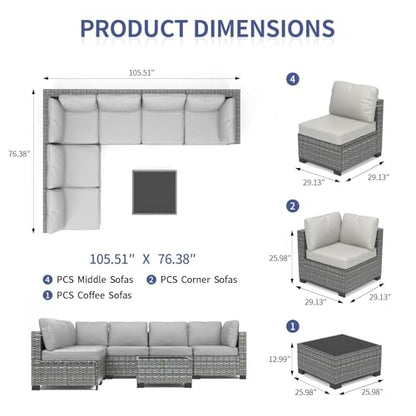 Garvee Patio Furniture Set, 7-Piece Outdoor Couches for Patio, Wicker Sectional Sofa with Coffee Table & Cushions
